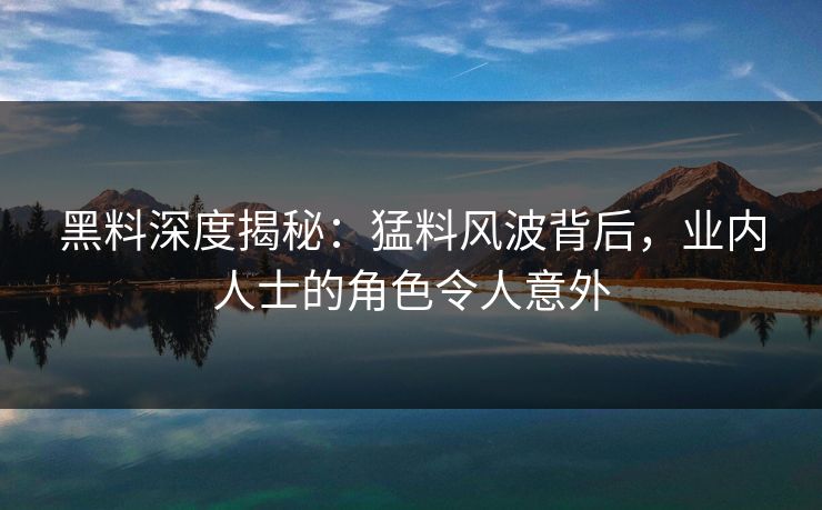 黑料深度揭秘：猛料风波背后，业内人士的角色令人意外