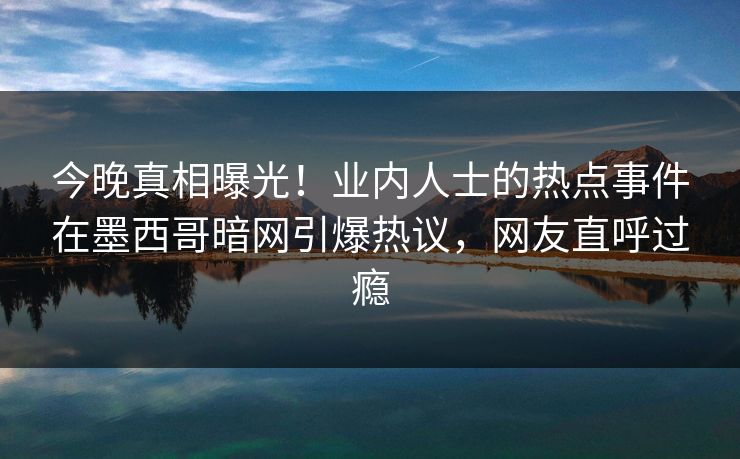 今晚真相曝光！业内人士的热点事件在墨西哥暗网引爆热议，网友直呼过瘾